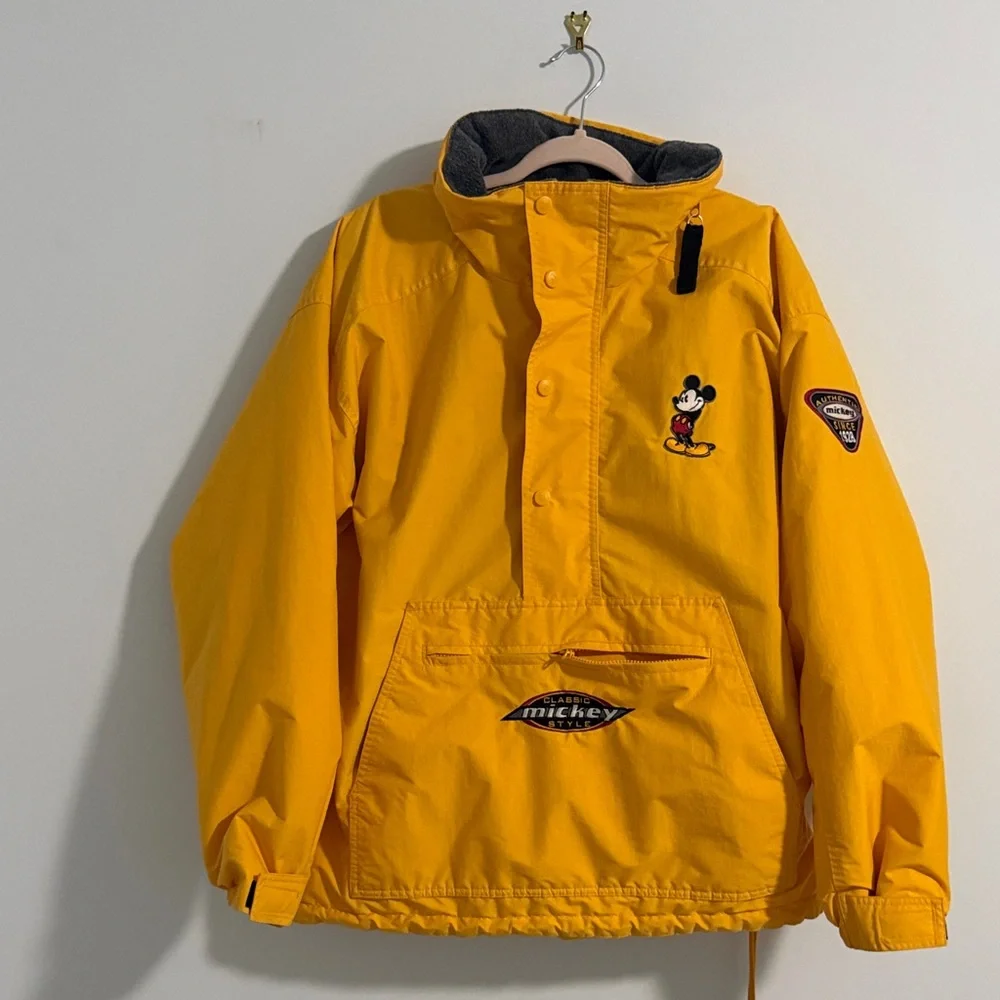 Disney Mickey Mouse Adult Hooded Jacket Yellow Pullover SZL. Vintage. - Picture 1 of 16